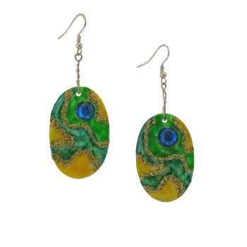Shell Earrings Green and Yellow