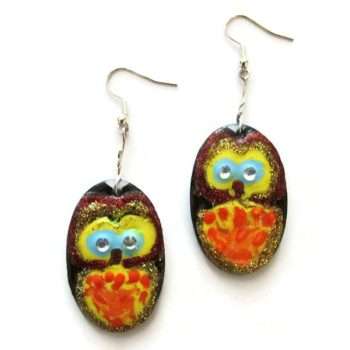 Hand Painted Owl Design Earrings