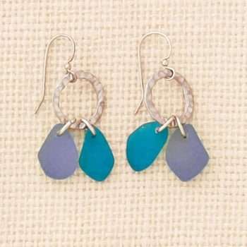 Circle Blue Seaglass Earrings