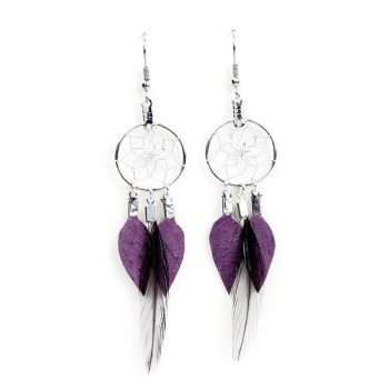 Purple Dream Catcher Feather Earrings