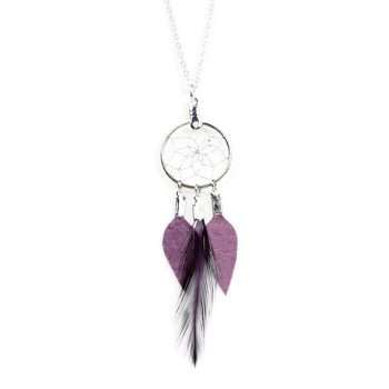 Purple Dream Catcher Feather Pendant