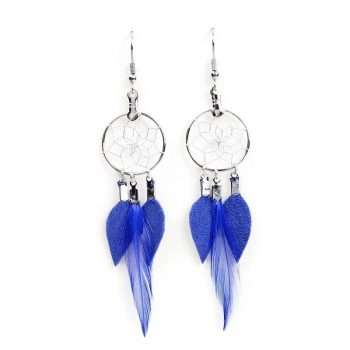 Royal Blue Dream Catcher Feather Earrings