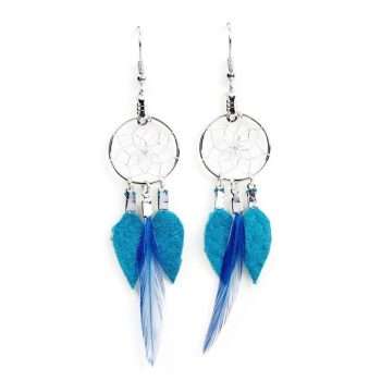Turquoise Dream Catcher Feather Earrings