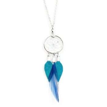 Turquoise Dream Catcher Feather Necklace