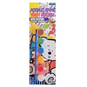 Acrylic paint pots with paint brush