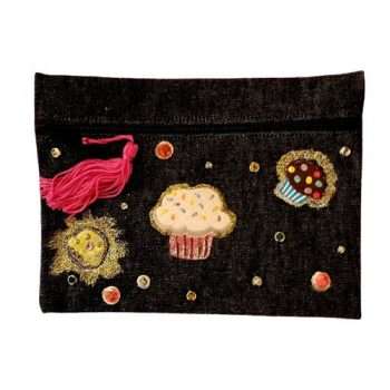 Sparkling Cupcakes Applique Denim Cosmetic Bag