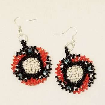 Red, Black and White Beaded Earrings