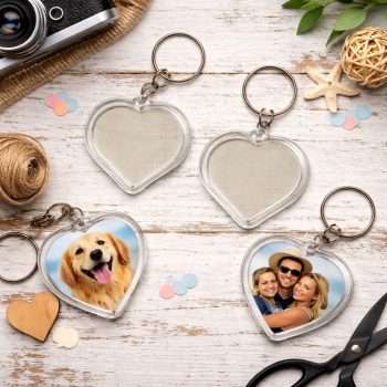 Clear heart photo keyring decorated