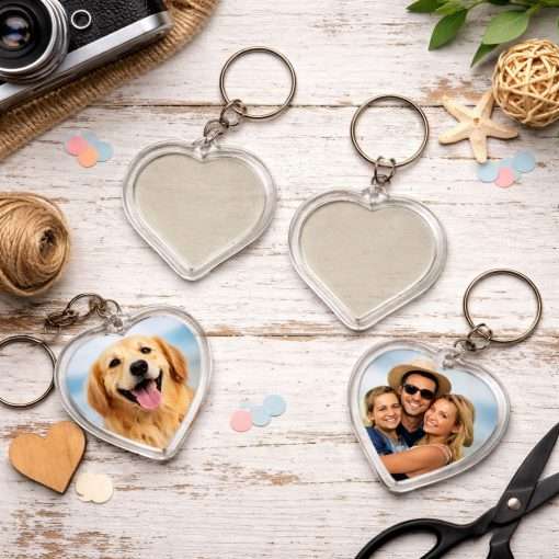 Clear heart photo keyring decorated