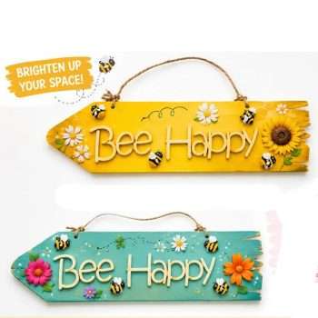 Bee Happy Wood Sign