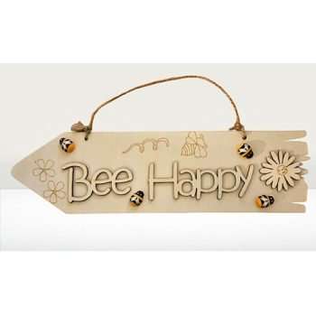 Bee Happy Wood Sign