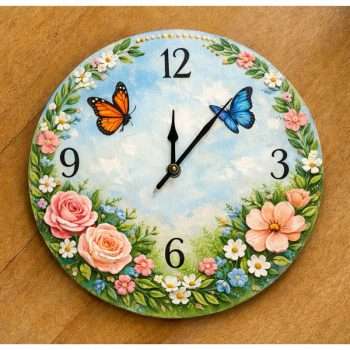 Round Wooden Decorated Clock