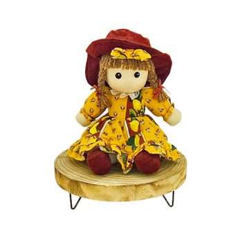Round Wood Pedestal with Doll