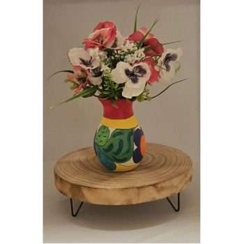 Round Wood Pedestal with Vase and Flowers
