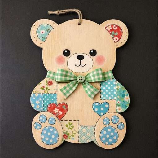 Wooden Teddy Bear Shape Blue