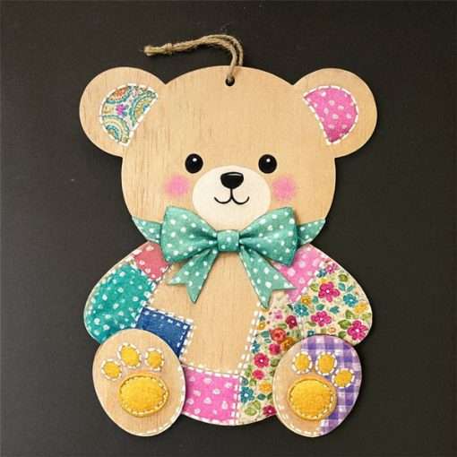 Wooden Teddy Bear Shape Pink