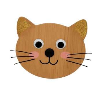 Wood Cat Head Shape Decorated