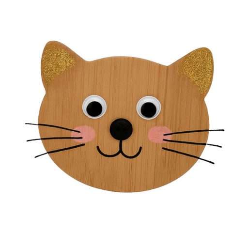 Wood Cat Head Shape Decorated