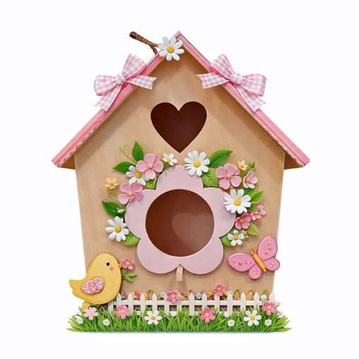 Pretty Wooden Birdhouse Decorated Pink