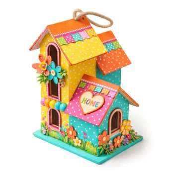 Brightly Decorated Wood Birdhouse