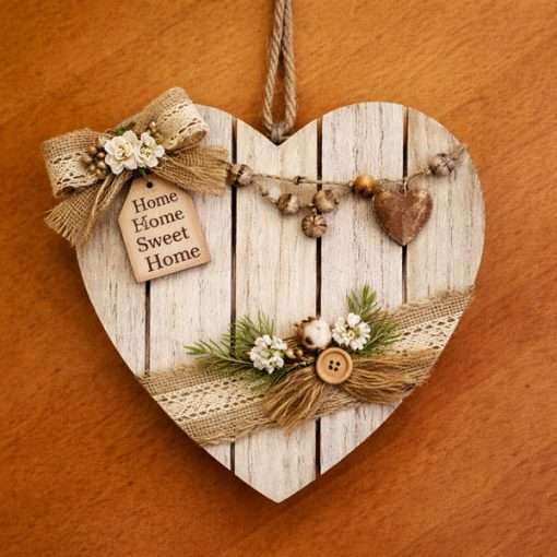 Decorated Wood Heart Rustic