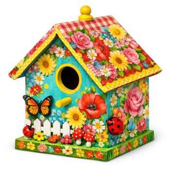 Large Wooden Birdhouse Decorated