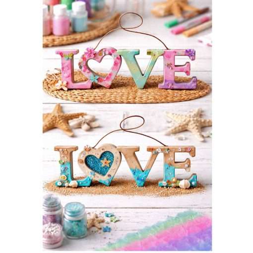 Wood LOVE Sign Decorated with Embellishments