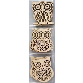 Wooden Owl Embellishments Pack