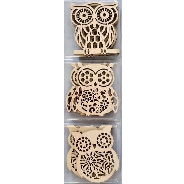 Wooden Owl Embellishments Pack