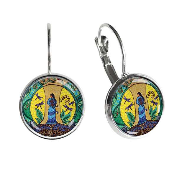 Leah Dorion Strong Earth Woman dome glass earrings