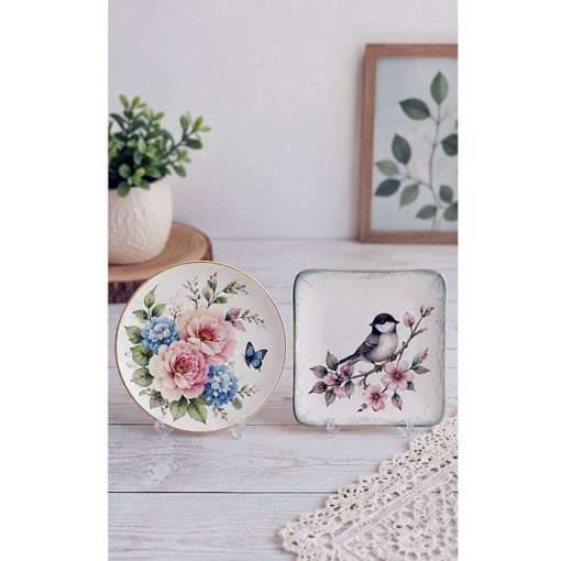 White Ceramic Plates Duo Decorated