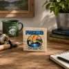 Fishing Where Patience Pays wooden desk sitter sign, 4 x 4 inches, displayed on a rustic wooden desk with fishing accessories and cozy outdoor-inspired décor.